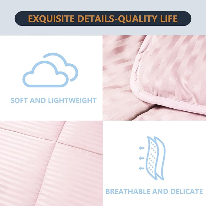 Twin Comforter Set with Sheets, 5 Pieces Super Soft Twin Bed in a Bag, All Season Solid Color Kids Bedding Set Neutral for Boys & Girls, Pink Striped