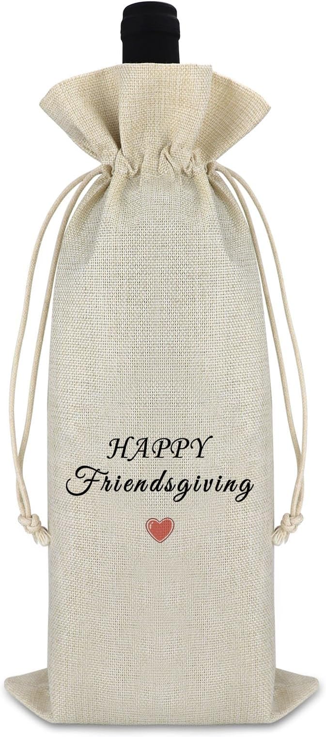Friendship Gift for Best Friends Besties Wine Bags Friendsgiving Party Decors Friendsgiving Gift for Friends Thanksgiving Decors Happy Friendsgiving Burlap Wine Bottle Bag Graduation Christmas Gift