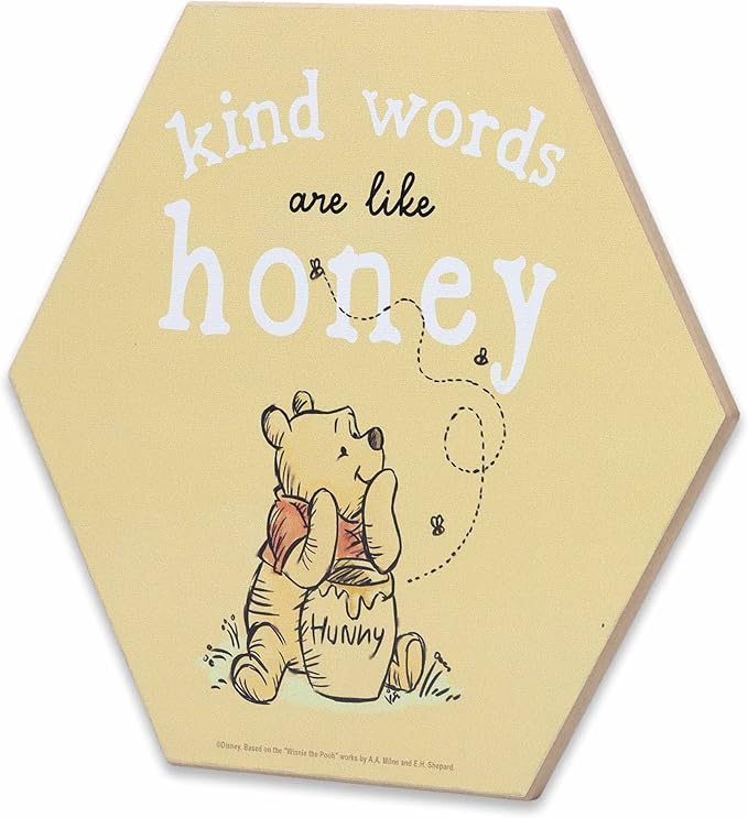Open Road Brands Disney Winnie The Pooh Kind Words are The Honey Wood Wall Decor - Cute Winnie The Pooh Decoration for Kitchen, Bedroom or Office