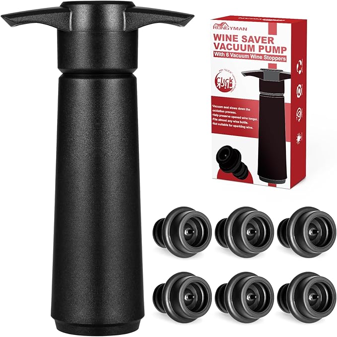 Wine Saver Vacuum Pump with 6 Wine Stoppers, Wine Preserver Keep Wine Fresher for Longer, Reusable Food Grade Silicone Wine Stopper Leak Proof, Wine Corks Fit Almost Any Wine Bottles