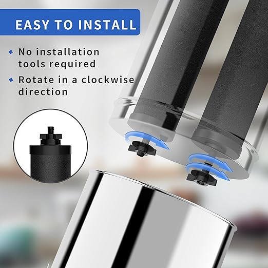 Gravity-Fed Water Filter System 1.5G Stainless Steel Countertop Water Filtration System with 2 Carbon Filters Reduce Lead and 99% Chlorine Conforms to NSF/ANSI 42&372 Standards Portable