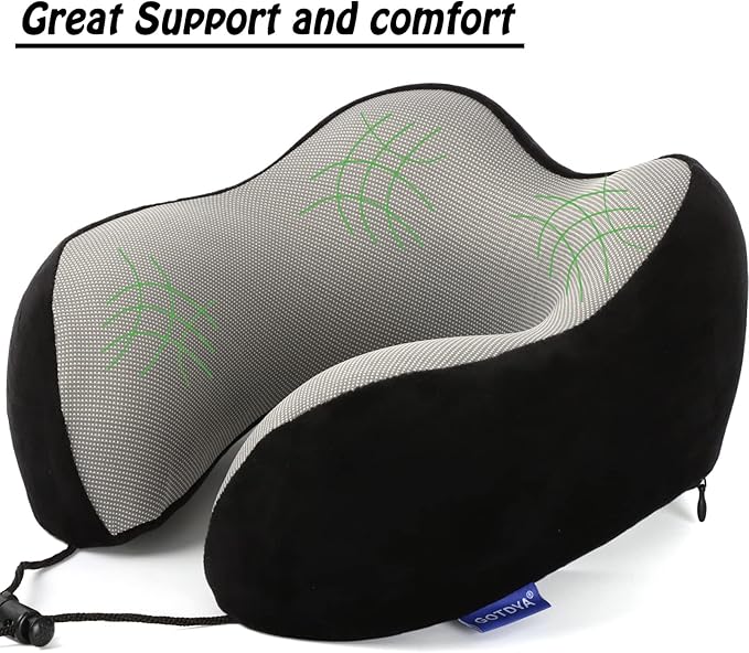 GOTDYA Travel Pillow,Travel Neck Pillows for Sleeping,100% Pure Memory Foam Soft Comfort & Support Pillow for Airplane/Car/Office&Home Rest Use-Black