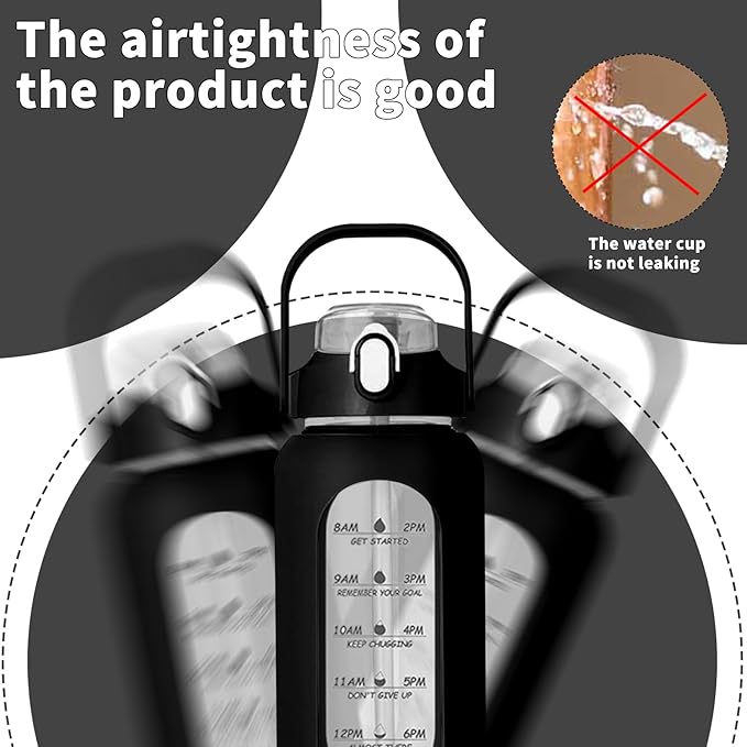 64oz Glass Water Bottle with Straw - Half Gallon Large Motivational Water Bottle with Silicone Sleeve Time Marker, Ideal for Gym, Sports, Workouts, Daily