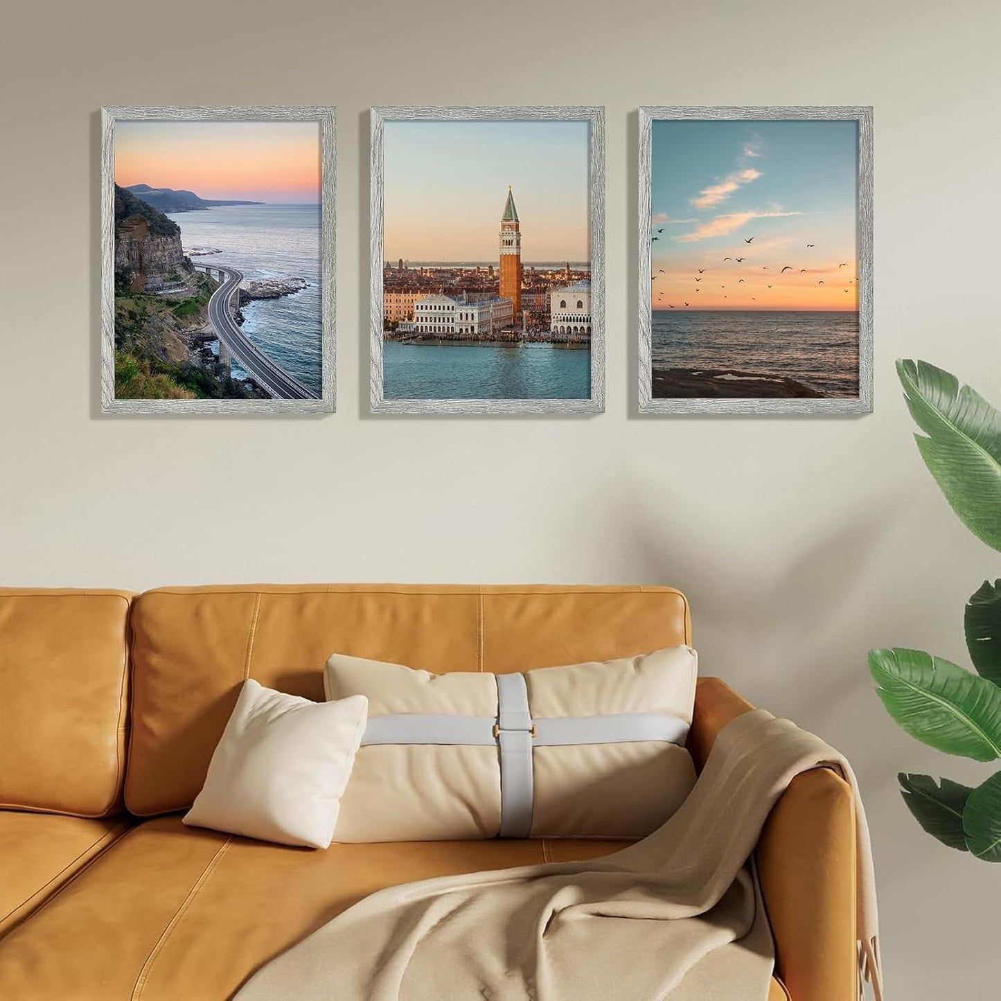 Vittanly 12x16 Picture Frames Set of 9, Shatter Resistant Plexiglass, Display 11x14 Pictures with Mat or 12x16 without Mat, Photo Frames for Wall Mount, Engineered Wood, Grey