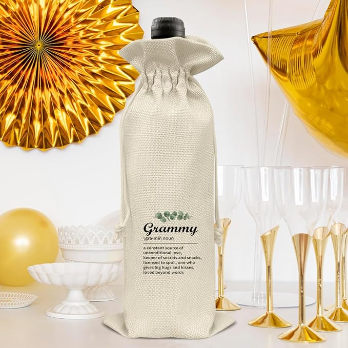 HOIJAUMAI Grammy Gift, Gifts for Grandma Birthday Mother's Day, Grandma Wine Bag Grammy Definition Wine Gift Bags