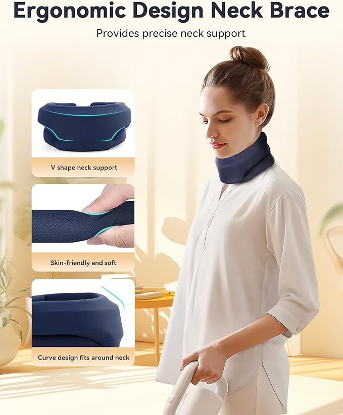 Heated Neck Brace Cervical Collar - Neck Support Brace with Heating Pad, Soft Foam Wraps Keep Vertebrae Stable and Aligned for Relief of Cervical Spine Pressure for Women & Men (L Size) Blue