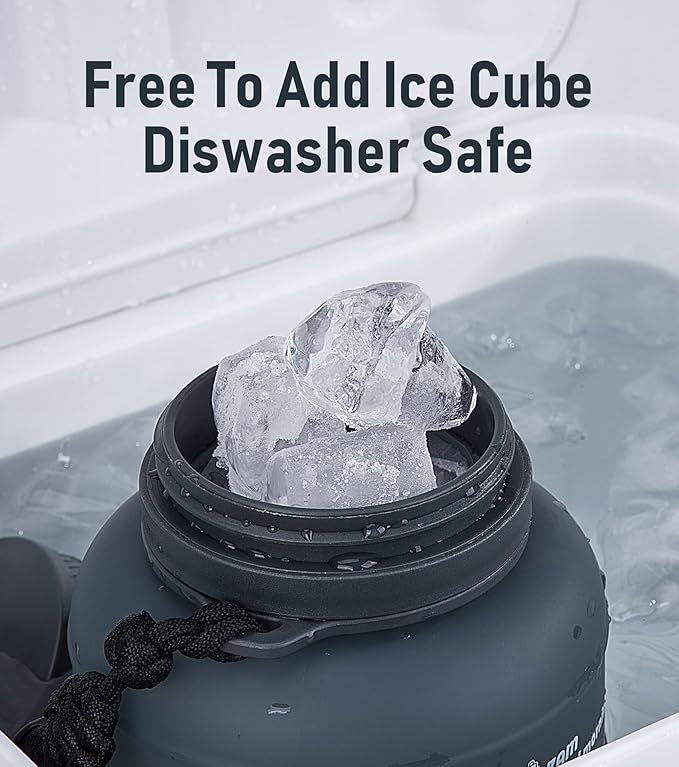 68 oz Collapsible Water Bottles with Straw, Half Gallon Water Bottle with Motivational Time Marker, Large Reusable Silicone Water Jug with Paracord Handle for Sports, Outdoors (Black)