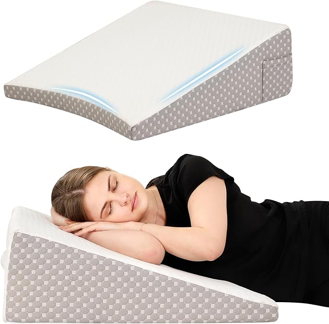 Wedge Pillow for Sleeping, 8 Inch Cooling Triangle Bed Pillow with Removable Cover, Elevated Body Pillow for Back Support, After Surgery, Snoring, Neck, Leg and Acid Reflux