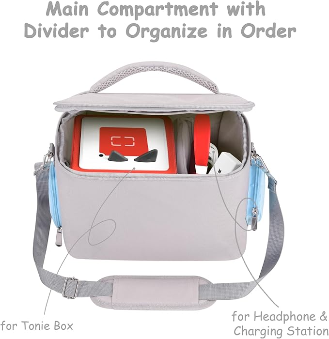DDgro Toniebox Carrying Case - Convenient and Protective Travel Bag for Tonie box Audio Player Starter Set and Accessories (Grey, Large)