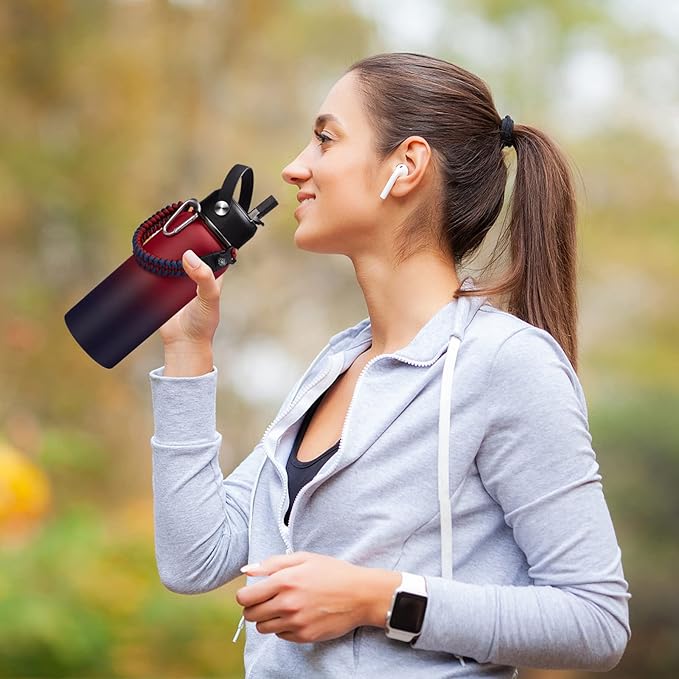 Insulated Water Bottle 32 oz - Straw & Chug Lid, Paracord Handle, Metal Water Bottles Holder with Strap, Water Bottle Boot, Triple Wall Vacuum Flask Thermo Flask with Straw Keep Cold 48H Hot 24H