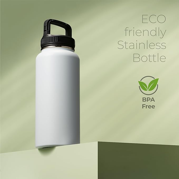 SipX™ Triple-Insulated Stainless Steel Water Bottle 32oz. With 3 Lids, BPA-Free Reusable Insulated Water Bottle Keeps Cold 24 Hours, Metal Water Bottle Made Of Sustainable Material For Hiking & Biking