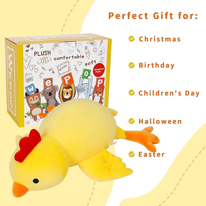 Weighted Chick Plush, 24" 4.2 lbs Weighted Stuffed Animals, Cute Plushie Dolls Throw Pillow Birthday for Children Kids Adults