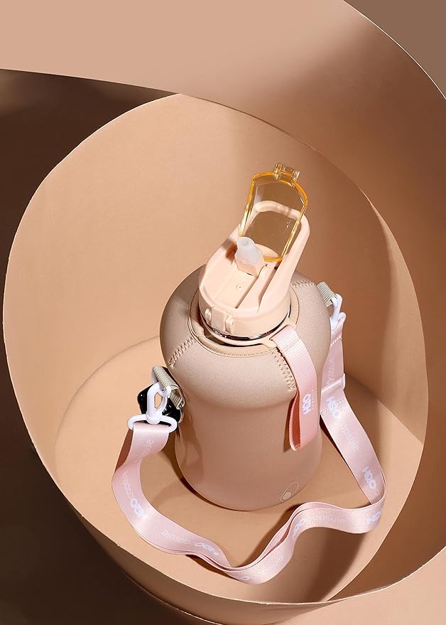 H2O Capsule 2.2L Half Gallon Water Bottle with Storage Sleeve and Covered Straw Lid – BPA Free Large Reusable Drink Container with Handle - Big Sports Jug, 2.2 Liter (74 Ounce)