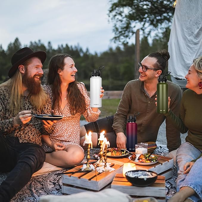 Insulated Water Bottle with Straw&3 Lids 40oz Stainless Steel Water Bottles Sports Metal Water Bottle Double Walled Vacuum Insulated Bottles Thermos Leak-Proof Travel Thermal (White)