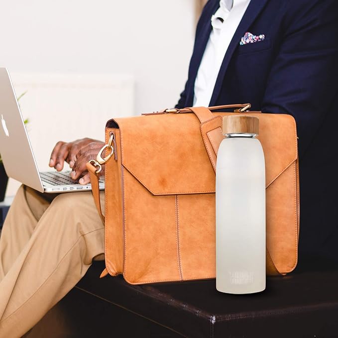 Urban Green Glass Water Bottle with Protective Silicone Sleeve and Bamboo Lid, 18oz, 1extra 304 Stainless Steel Lid with Handle, BPA Free, Dishwasher Safe, Gift Box