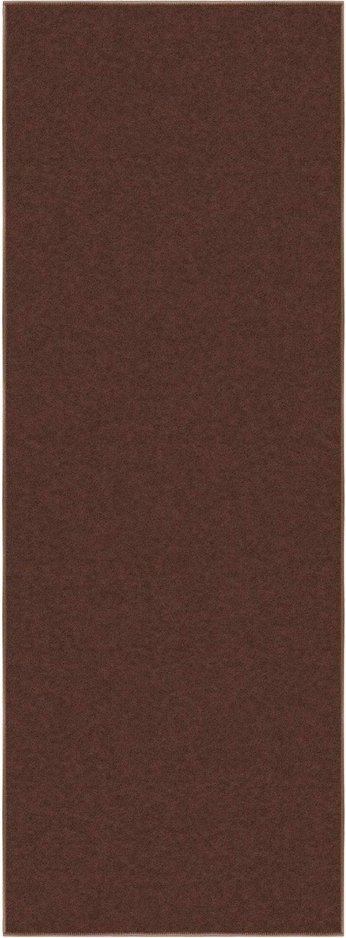 Machine Washable Modern Solid Design Non-Slip Rubberback 2x6 Traditional Runner Rug for Hallway, Kitchen, Bedroom, Living Room, 2'2" x 6', Brown