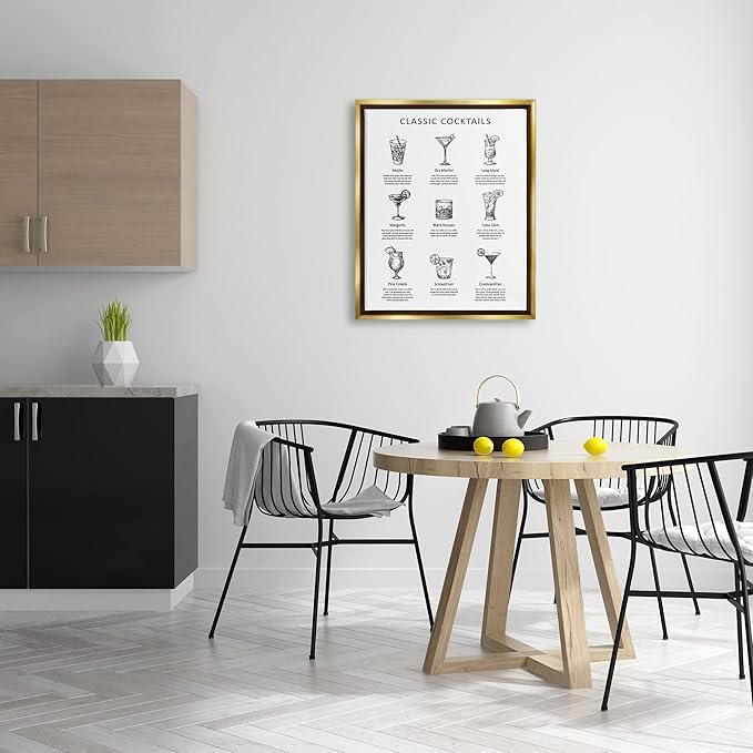 Stupell Industries Classic Cocktails Mixed Drinks Kitchen Bar Sign Chart, Design by Lettered and Lined