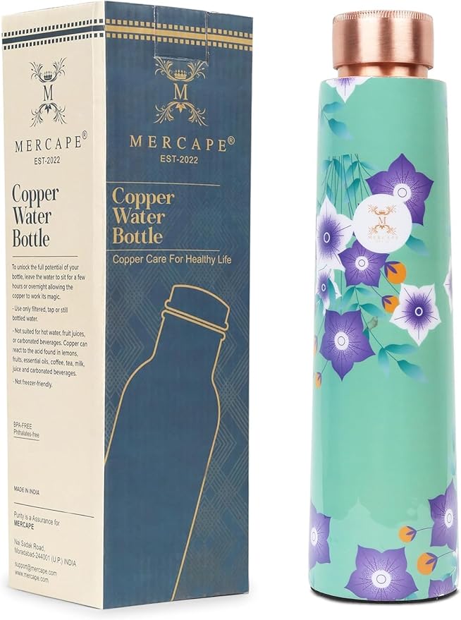 Pure Copper Water Bottle Experience the Benefits of MERCAPE® Pure Copper Water Bottle - Joint Less, Leak Proof (900ml) (Classic 2)