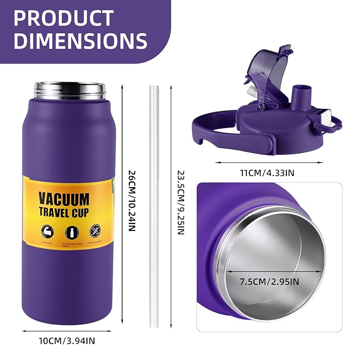 ColorSub 50oz Insulated Water Bottle With 2-in-1 Straw and Chug Leakproof Lid, BPA Free Stainless Steel Wide Mouth Sports Water Cup Flask Purple