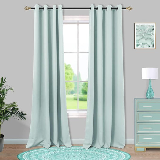 Mrs.Naturall Thermal Curtains for Summer Heat,Room Cooling Heat Blocking Blackout Insulated Curtains for Living Room Bedroom 84 Inch Length 2 Panels Set,Aqua