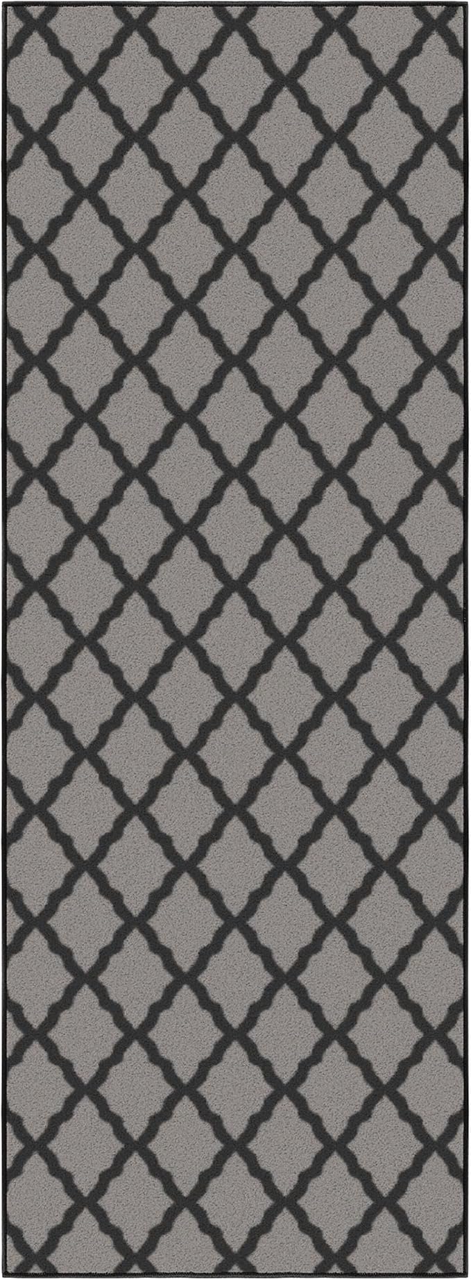 Machine Washable Moroccan Trellis Design Non-Slip Rubberback 2x6 Traditional Indoor Runner Rug for Hallway, Kitchen, Bedroom, 2'2" x 6', Dark Gray
