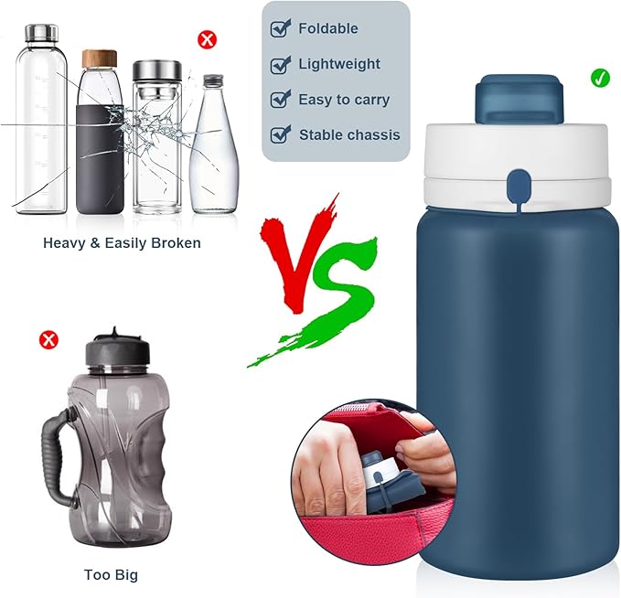 Collapsible Water Bottle, Foldable Water Bottle BPA Free Reusable Lightweight Leak-Proof Travel Silicone Water Bottle for Travel, Gym, Hiking, Office, Camping