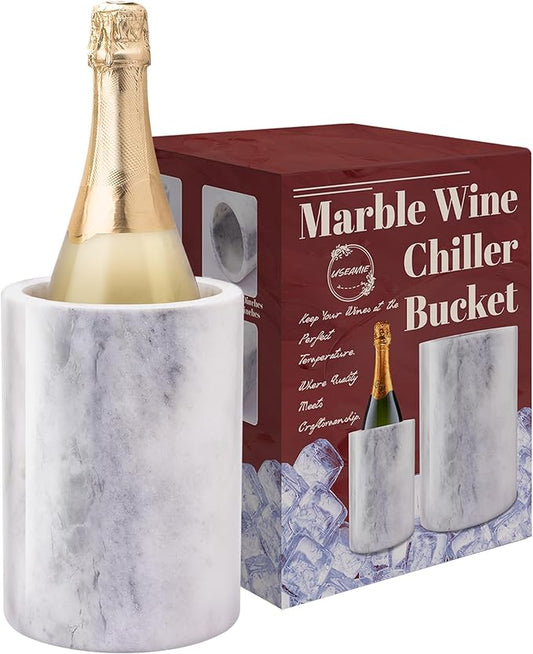 Marble Wine Bottle Chiller, Outdoor Wine Cooler Bucket, Marble Wine and Champagne Chiller for Any 750ml Bottle, Keeps Wine and Drinks Cold, Ideal Gift for Wine Lovers