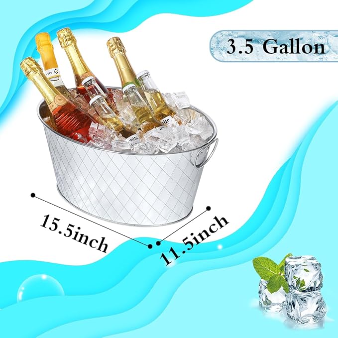 Galvanized Tub 3.5 Gallon Metal Beverage Ice Buckets for Parties Wine Drink Beer Champagne Vintage Tin Large Buckets for Cocktail Mimosa Bar Supplies