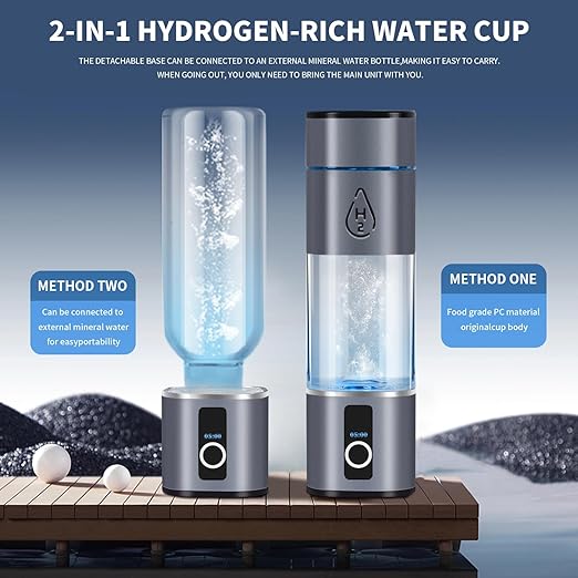 Hydrogen Water Bottle, 2 Modes Rechargeable Portable Hydrogen Water Bottle Generator, Highest 6000PPB, That Uses SPE and PEM Technology, LED Display(Press and Hold for 5 Seconds to Turn on)
