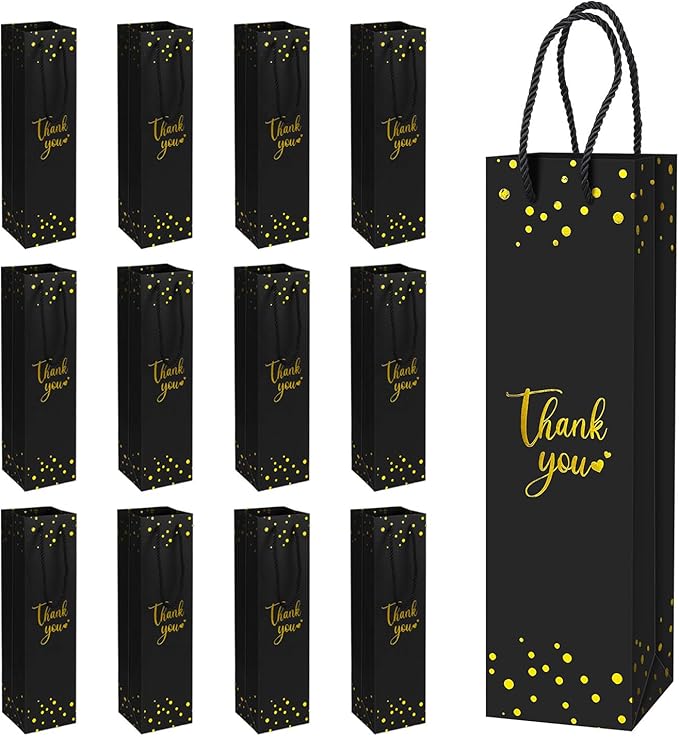 Ssyuysto Wine Gift Bag with Gold Foil Wine Bags with Rope Handles, (3.7 x 13.7 x 3.5 in) - Elegant Black Wine Bags for Wine Bottles and Gifts