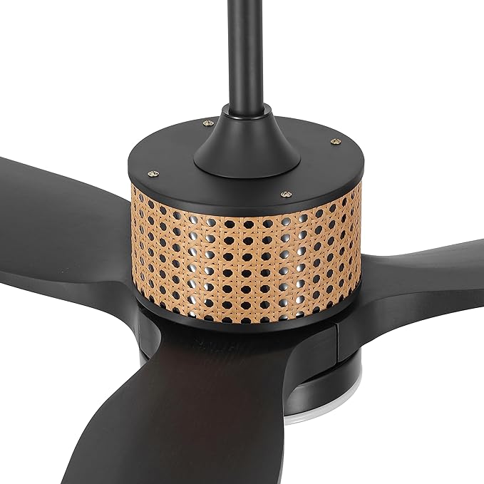 52" Ceiling Fan with Light and Remote, 3 Solid Wood Blades, Noiseless Reversible DC Motor Ceiling Fan with 4.5"/12" Downrods for Bedroom/Living Room/Porch (Black)