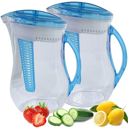 Cool Gear 2 Pack 10 Cup Infuser Filter Pitcher Natural Water Filtration System Plus Fruit Tea Flavor Infusion Reusable Dispenser