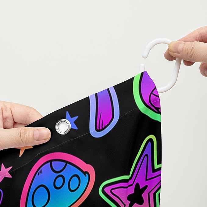 AILONEN Cute Mushroom Window Curtain for Kids,Star Purple Mushroom Curtain for Bathroom Decor,Gradient Mushroom Polyester Waterproof with 12 Plastic Hooks 60" W*72" H