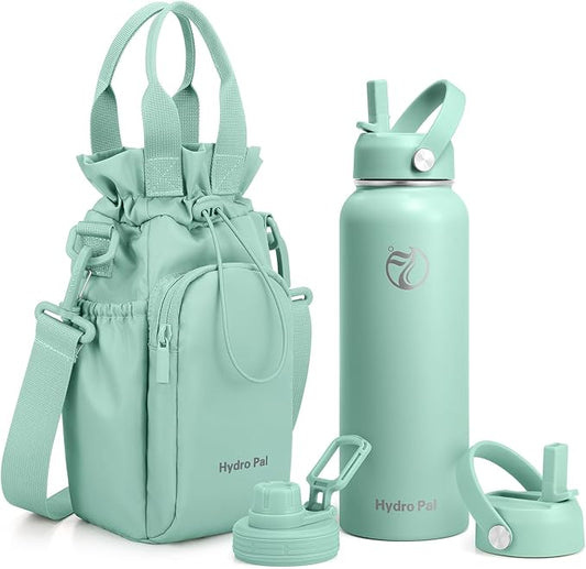 Insulated Water Bottles 40 oz with 2 Leak Proof Lids & Water Bottle Holder, Wide Mouth Sport Water Bottle with Straw, Reusable Stainless Steel Water Flask, Double Walled Vacuum Thermos