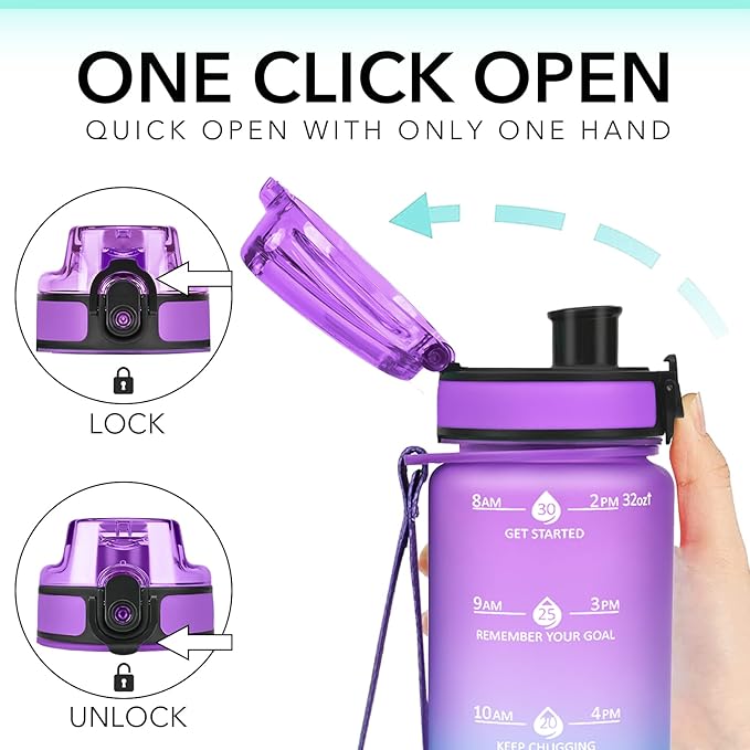 GOSWAG 32oz Motivational Water Bottles with Time Marker and Fruit Strainer, Sports Water Bottle with Times to Drink, Leakproof, Reusable Plastic Bottle with Strap no Straw for Gym, School