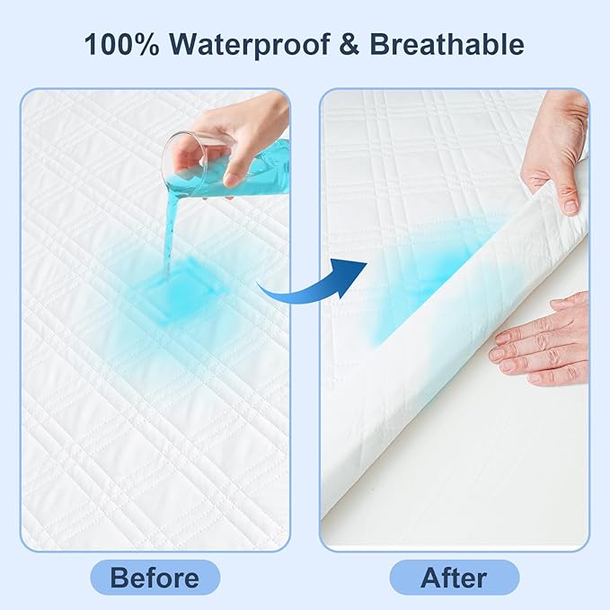 Waterproof Mini Crib Mattress Protector 2 Pack, Ultra Soft Breathable Mini Crib Mattress Pad Cover for Boys Girls Neutral, Fit Pack N Play, Playard and Mini Crib Mattresses, White