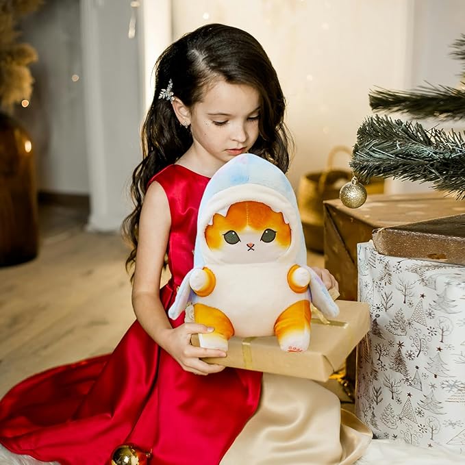 Kawaii Shark Cat Plush Toy Stuffed Animal Doll, Cute Soft Pillow Stress Release Hugs Toys Christmas Halloween Birthday Gifts for Kids Boys Girl Best Gift (Colorful - Yellow,12 inch)