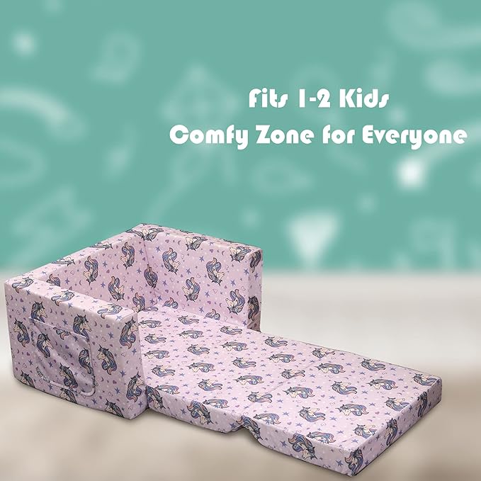 Kids Sofa, Children's 2 in 1 Convertible Relaxing Sofa to Lounger - Extra Soft Flip Open Chair & Sleeper, Cute Dinosaur Print Toddler Chairs Kids Couch for Kids Girls Boys, Polyester