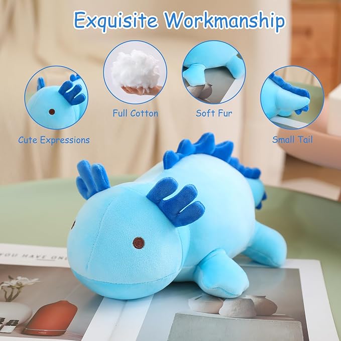 SQEQE Weighted Axolotl Plush Toy, Blue Axolotl Stuffed Animals Cute Axolotl Plush Pillow, Kawaii Weighted Stuffed Animals Gifts for Girls & Boys Age 3-12 (23.6" | 3.1 lbs, Blue Axolotl)