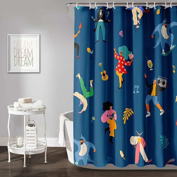 AILONEN Graffiti Cartoon Figure Music Shower Curtain,Hip Hop Graffiti Figure Music Art Bath Curtain Minimalist Bathroom Curtain 72" W*78" H Polyester Waterproof Bathroom Curtain with 12 Hooks