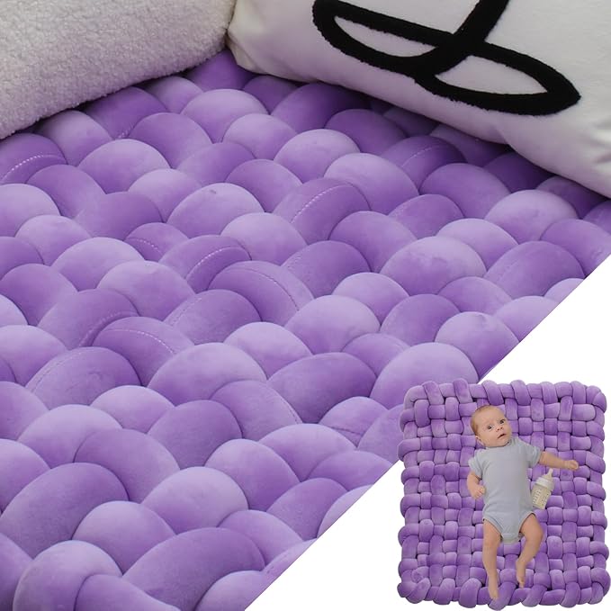 XHJRI Thickened Braided Knot Seat Mat, Knotted Floor Decorative Cushion, Handmade Baby Infant Playing Pad Nursery Rug (27.5 * 31.5 Inch,Dark Purple)