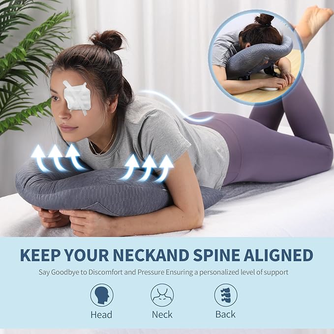 Face Down Pillow for Sleeping, Prone Pillow for Vitrectomy or Retinal Surgery, Adjustable Height Prone Prone Pillow Face Down Sleep, Retina Lying Pillow Eye Surgery Recovery (Velvet-Khaki)