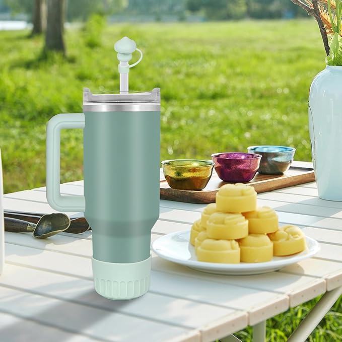 Silicone Spill Stopper Set for Stanley Cup2.0 30oz&40oz Straw Cover(Set of 1),1Pcs Silicone Boot Sleeve for Stanley,1Pcs Silicone Handle Protective Sleeve., Light Green