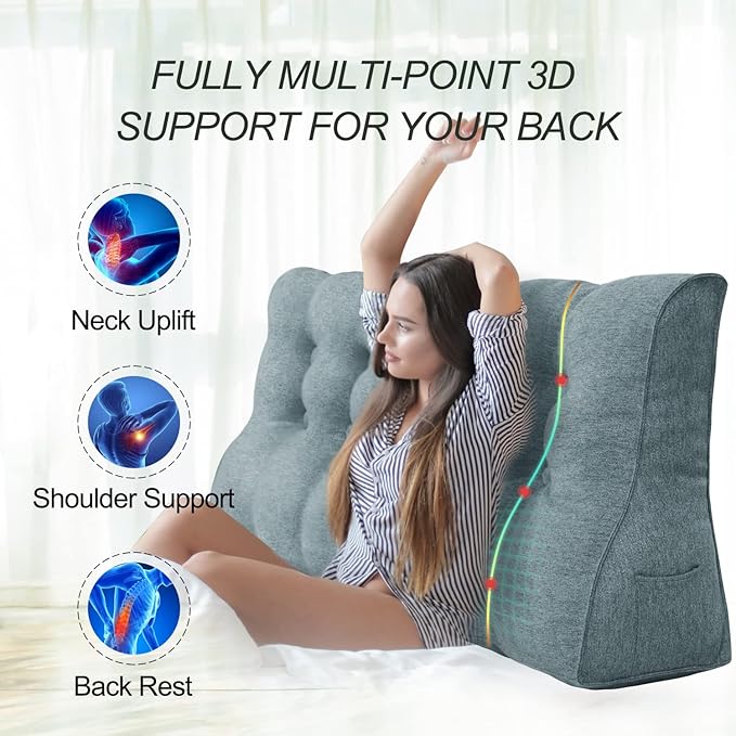 Daneey Multifunctional Headboard Pillow Heighten Headboard Wedge Pillow Bolster Pillow for Bed Reading Pillow Adult Back Pillow for Sitting in Bed Wedge Pillow Headboard with Removable Gray Cover