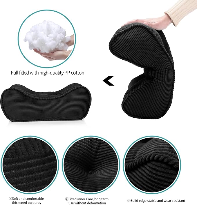 Lumbar Support Pillow for Office Chairs, Back Support Pillow for Lower Back Pain Relief, Soft & Good Support Corduroy Desk Lumbar Cushion, 17.5"x10"x5.5", Medium（Black