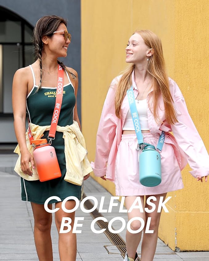 Coolflask Insulated Water Bottle 64 oz with Straw, Half Gallon Large Water Jug with Straw & Spout Lids, Vacuum Stainless Steel Metal Flask, Keep Cold 48h Hot 24h, Leak Proof & Non-BPA, Agate Green