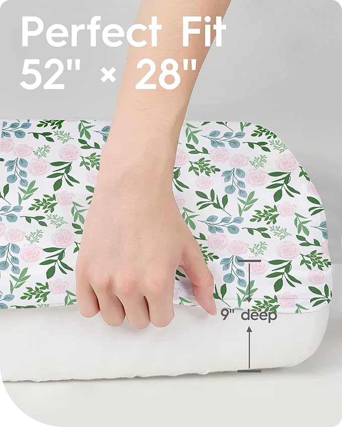 Baby Crib Sheets Girl, TotBasic Premium Soft Crib Mattress Sheet, Ultra Breathable Floral Crib Sheet Fitted, Super Stretchy Jersey Cotton Crib 28" x52‘’x9'' Extra Deep Pocket (Pastel Rosa)