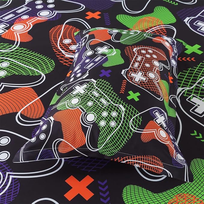qjmiaofang Gamer Sheets Twin for Boys Gamer Sheet Set Video Game Bed Sheet Set 3Pieces Gaming Sheets Twin Gamer Fitted Sheet Gaming Bedding Set 1 Fitted Sheet 1 Flat Sheet 1 Pillowcase