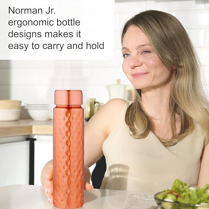 NORMAN JR Copper Water Bottle 400ml - Gift Box of 3, Slim Hammered, an Ayurvedic vessel made from pure copper - helps you drink more water, with many health benefits