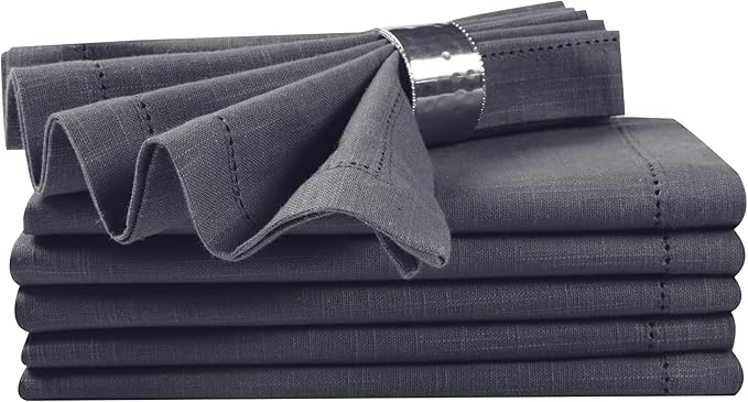 Cloth Napkins,Cotton Napkins,Dinner Napkins Cloth, Cloth Napkins Set of 6,Napkin Cloth,Fabric Napkins, Cloth Dinner Napkins,Cloth Napkins Washable,Hemstitched Napkins, 18x18" Grey Charcoal